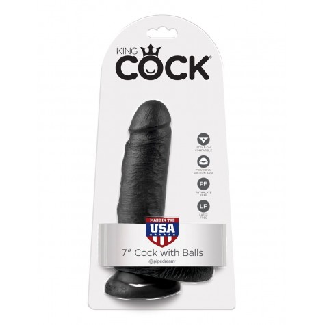 Чёрный фаллоимитатор с мошонкой 7" Cock with Balls - 19,4 см.